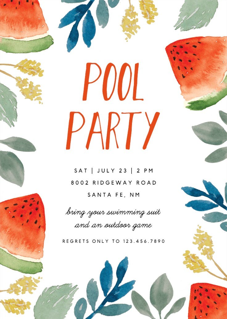 Watercolor melon - pool party invitation